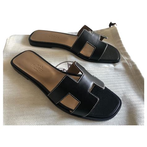 hermes black oran|hermes heel sandals.